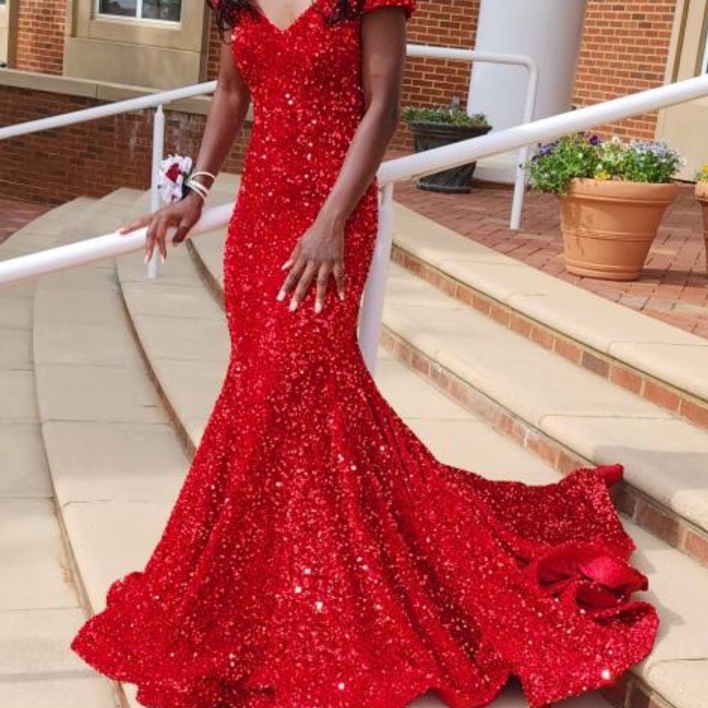 Glamorous Scarlet Sequin Evening Gown